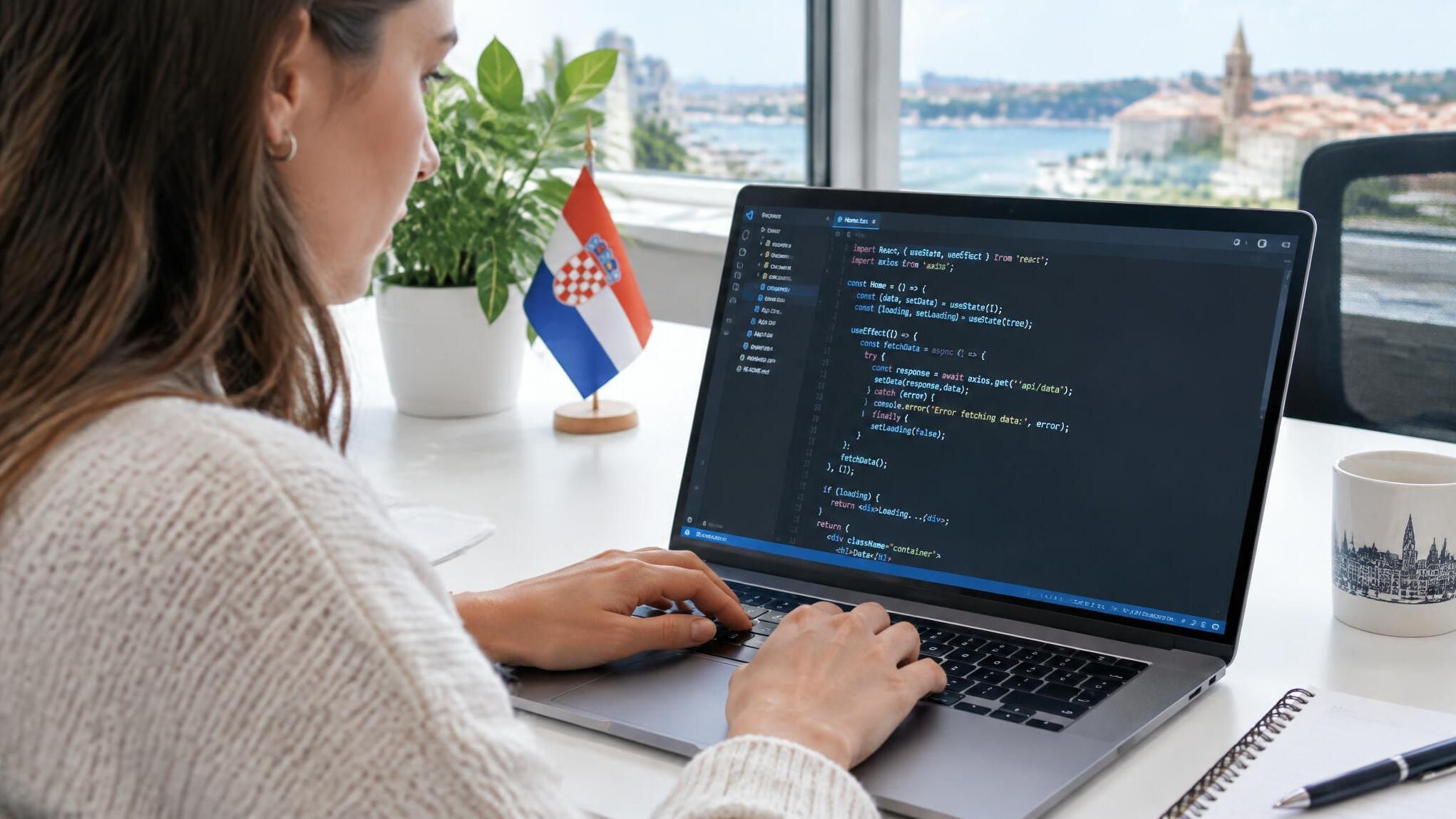 Person typing code on a laptop keyboard